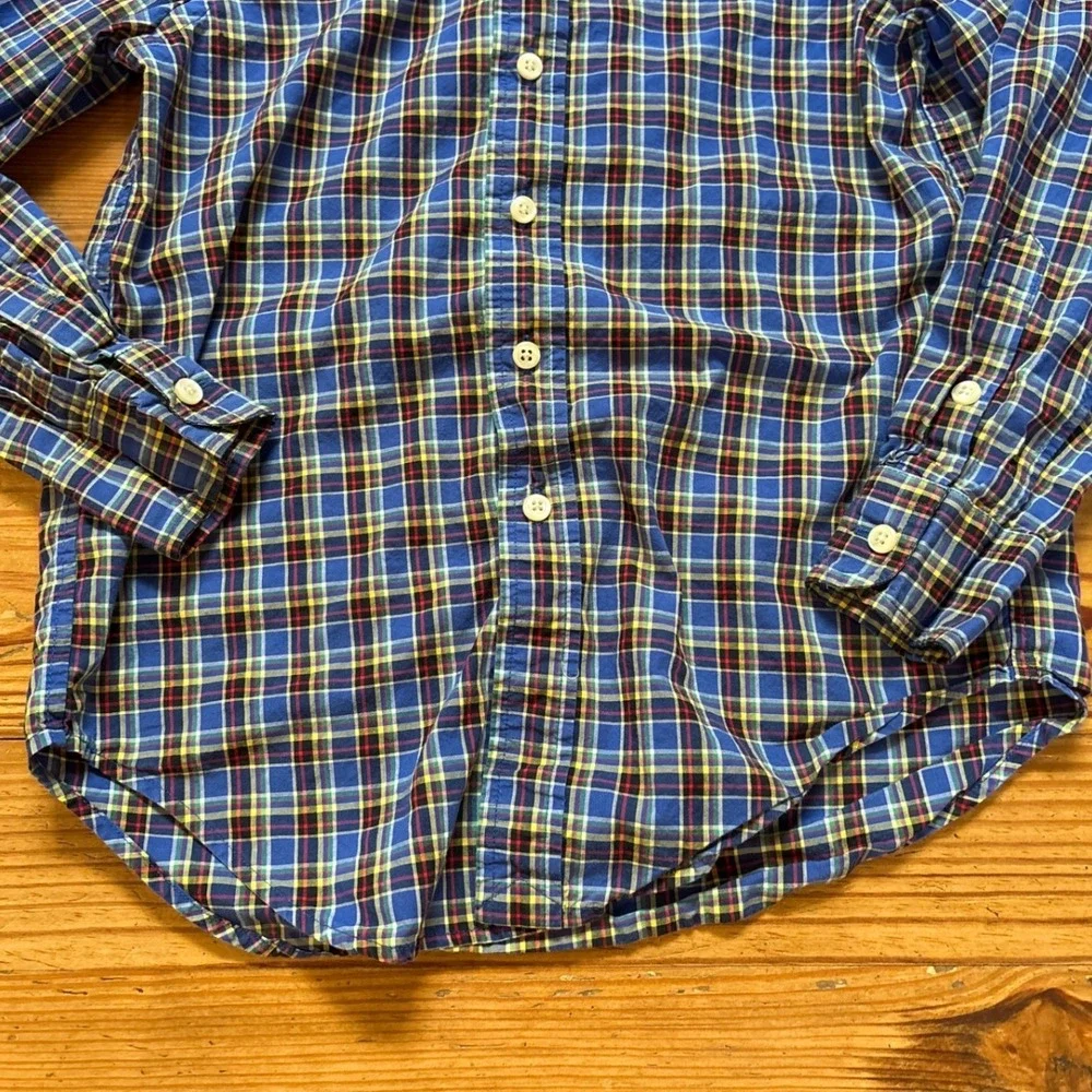 Ralph Lauren Plaid Button Down Kids Blue Excellent Long Sleeve Pony SIZE 10-12‎